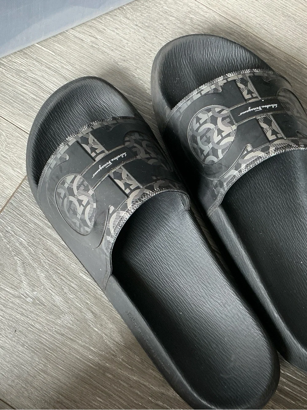 Salvatore Ferragamo Black Monogram Slide Sandals